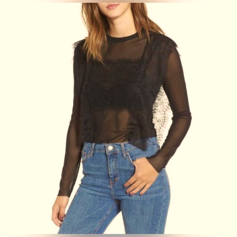 Mimi Chica (Nordstrom) Mesh Lace Top in Black - Size Medium